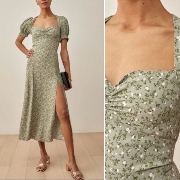 Reformation Lacey Sun Dress Floral Midi Feminine Coquette Cottagecore Green 10 - Picture 1 of 16